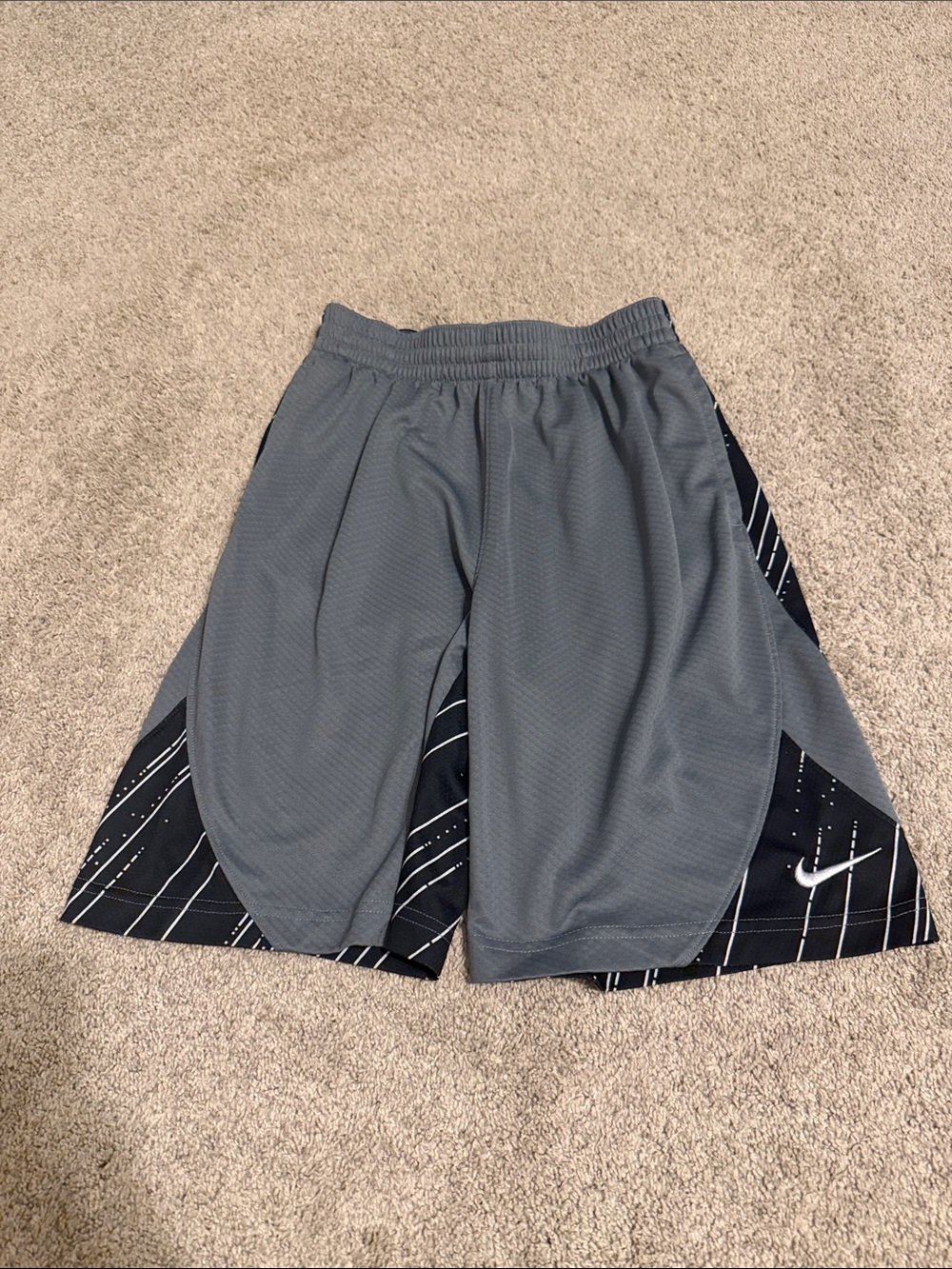 Nike Gray and Black Kids' Athletic Shorts with White Swoosh